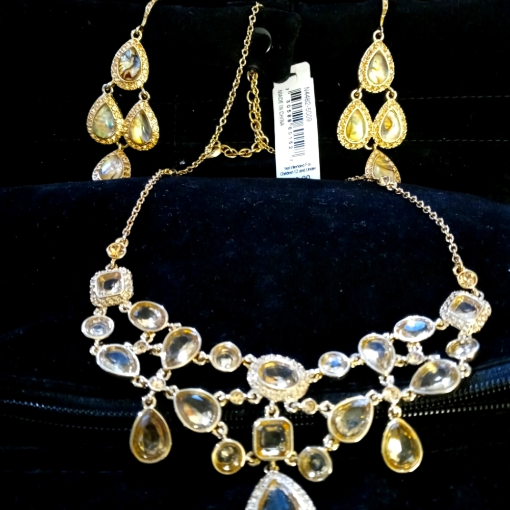 Elegant Necklace w/ Abalone Chandelier Earrings